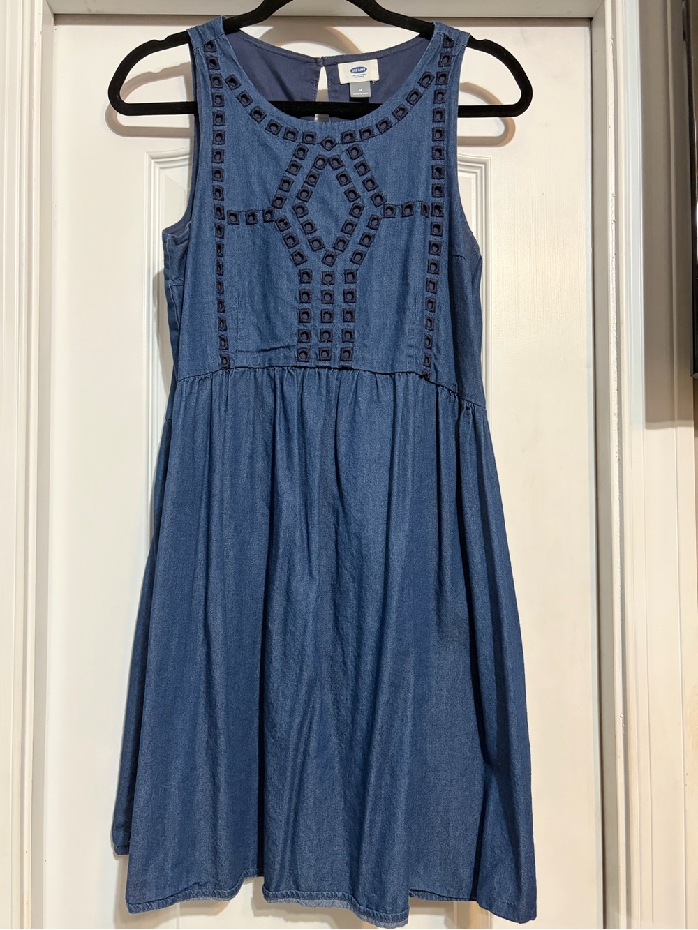 Old Navy Blue Chambray Embroidered Sleeveless Dress